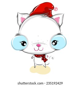 vector illustration of cute cute white cat  cartoon drawing style