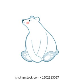 Vector illustration of cute white polar bear sitting on white background