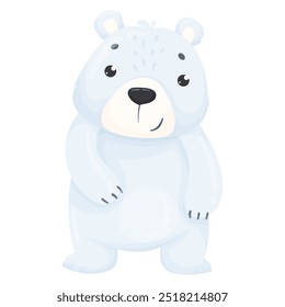 Vector illustration of a cute white polar bear isolated on a white background. Northern bear in cartoon vector style. Cute animals of Antarctica.