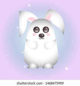 Vector illustration of cute white rabbit. Cartoon white rabbit character for printing, web-design, textile