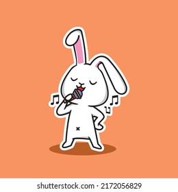 vector illustration of a cute white rabbit singing