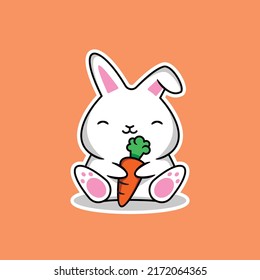 vector illustration of a cute white rabbit eating a carrot