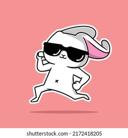 Vector Illustration Of Cute White Rabbit Running