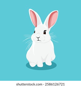 vector illustration of a cute white rabbit on a light blue background. good for easter theme design