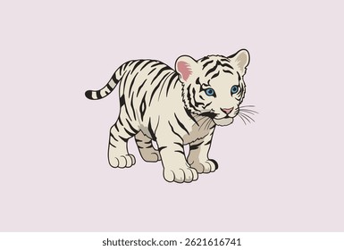 vector illustration of a cute white tiger cub