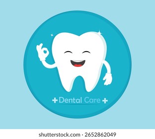 Vector illustration of a cute white tooth character with a big bright smile, suitable for a dental clinic logo