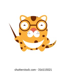 Vector illustration of cute wild animal. Vector illustration of cartoon leopard. Cute leopard with glasses. School image with wild cat. Zoo animal vector leopard