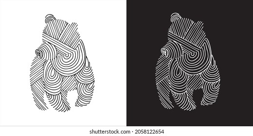 Vector Illustration of Cute Wildlife Animal Bear with Abstract Lines in Isolated Background. Graphic Design for Print, Poster and More.