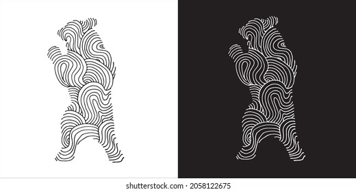 Vector Illustration of Cute Wildlife Animal Bear with Abstract Lines in Isolated Background. Graphic Design for Print, Poster and More.