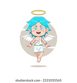 Vector illustration of a cute winged angel in cartoon style. Suitable for stickers, t-shirt screen printing, etc.