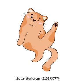 Vector illustration of a cute winking ginger cat. Happy playful pet. Great as a fashionable print for pajamas or T-shirts, postcards, stickers. Cartoon style