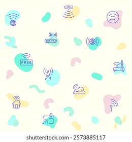 Vector illustration of a cute Wireless Technology. Collection of Signal, basic, infographic, wifi, internet, connection, wifi free, network, smartphone and other elements. Isolated on beige.