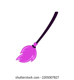 Vector Illustration Of Cute Witch Broom Isolated On White, Magic Element, Simple Drawing Of Broomstick For Halloween Card