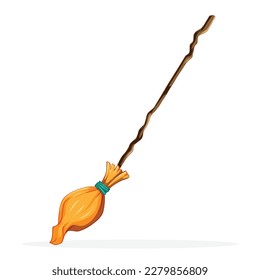 Vector illustration of cute witch broom. Hand drawn magic element. Simple doodle drawing of broomstick for halloween card, poster, invitation design