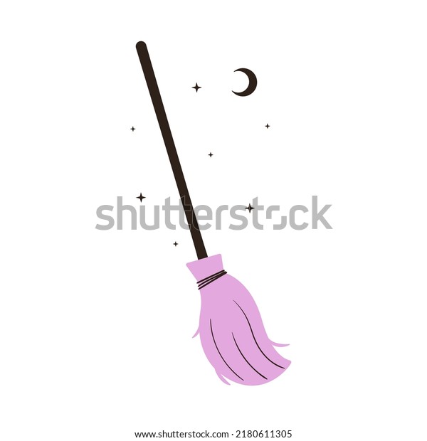 Vector illustration of cute witch broom. Hand\
drawn magic element. Simple doodle drawing of broomstick for\
halloween card, poster, invitation\
design