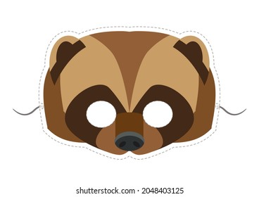 Vector illustration of cute Wolverine. Animal paper face mask for children.
