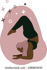Vector illustration. Cute woman doing yoga. Yoga classes. African woman practicing yoga. plus size woman. black girl doing yoga.