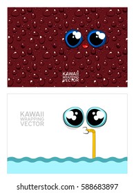 Vector illustration. Cute wrapping paper for chocolate, biscuits and another products. Kawaii design. Sweet lemonade drops of milk and drinking water.