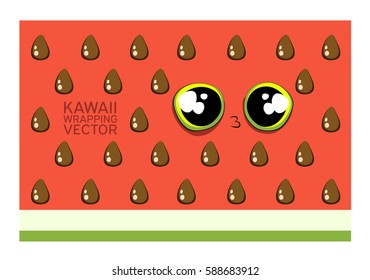 Vector illustration. Cute wrapping paper for chocolate, biscuits and another products. Kawaii design. Sweet watermelon facial expression.