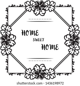 Vector illustration cute wreath frame with wallpaper home sweet home