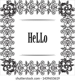 Vector illustration cute wreath frame with pattern card of hello
