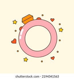 Vector illustration of cute y2k 90s plastic ring. Cartoon accessory for girls with gemstone. Adorable childish jewellery. Trendy oldschool icon