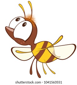 Vector Illustration of a Cute Yellow Bee. Cartoon Character 