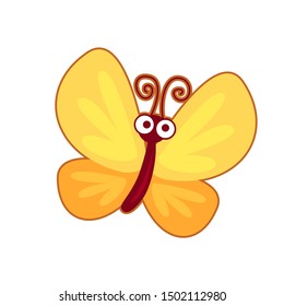 Vector illustration of cute yellow butterfly on white background