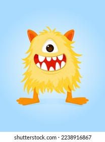 Vector illustration with cute yellow cartoon Monster