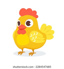 Vector illustration of a cute yellow chicken in cartoon style.