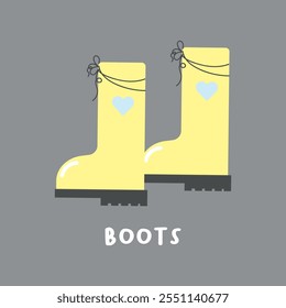 Ilustración vectorial de lindas botas amarillas para niños, diseñadas con encanto y durabilidad, ideales para el Uso comercial en la moda, la marca y el diseño de productos para niños.