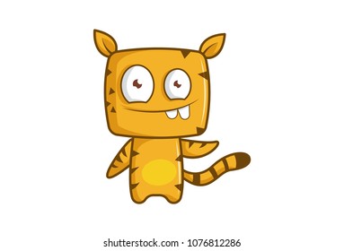 vector illustration of cute yellow colored monster with a tail
