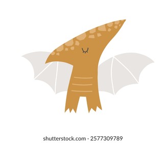 Vector illustration of cute yellow dinosaur on white background. Pterodactyl. Cute dinosaur character for kids. Poster, postcard, print. Jurassic.