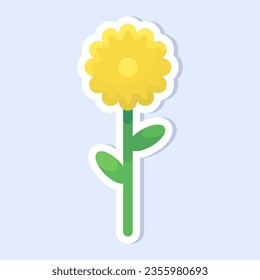 Vector illustration of cute yellow flower sticker. Simple cute colorful flowers for kids.
