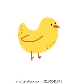 Vector illustration of cute yellow little chicken in cartoon doodle style