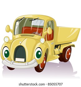 Vector illustration, cute yellow truck, card concept, white background.