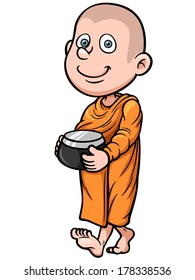 Vector illustration of Cute young monk cartoon