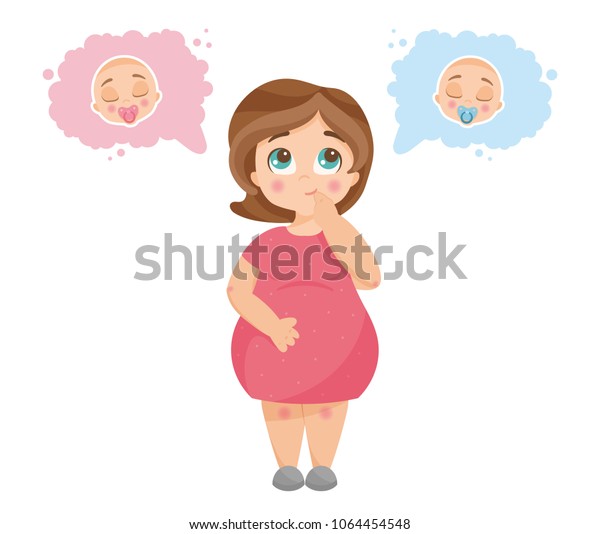 未来の赤ちゃんの性別を思い悩む可愛い若い妊婦のベクターイラスト