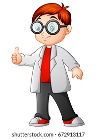 Vector illustration of Cute young scientist giving thumb up