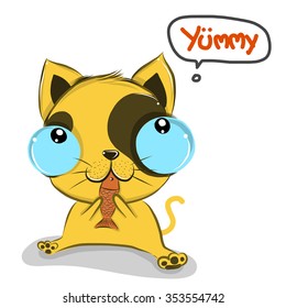 vector illustration of cute yummy-yellow-cats cartoon drawing style