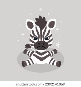 Vector illustration of cute zebra. Children's character. Vector illustration.