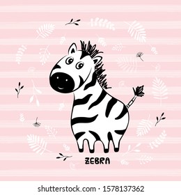 vector illustration of cute Zebra on striped background , children's print on clothes