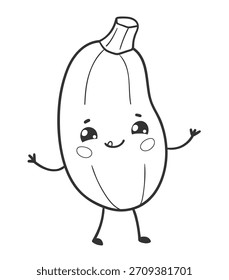 Ilustración vectorial de un calabacín lindo con la cara feliz en blanco y negro. Arte lineal objeto vegetal aislado.