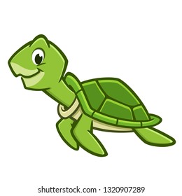 Vector illustration of a cutely smiling cartoon sea turtle