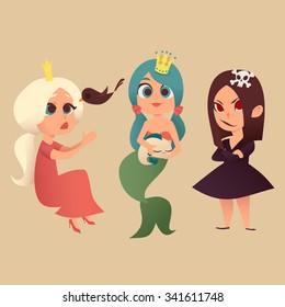 Vector Illustration of Cutie Princesses Characters