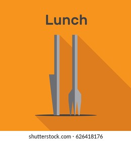 vector illustration cutlery in flat design style with long shadows. Lunch time concept