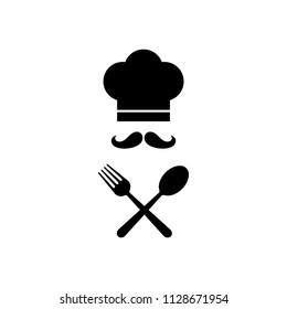 vector illustration. cutlery. fork, spoon. chef's hood and mustache