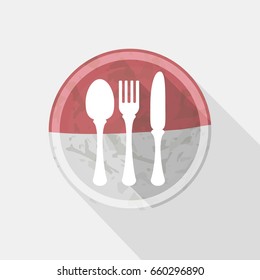 Vector illustration of cutlery on plate with the flag of the island of Bali