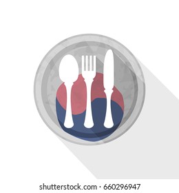 Vector illustration of cutlery on plate with the flag of the island of Korea