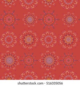 Vector illustration. Cutout paper lace texture, vector tulle background, swirly seamless pattern in pink, red and blue colors.